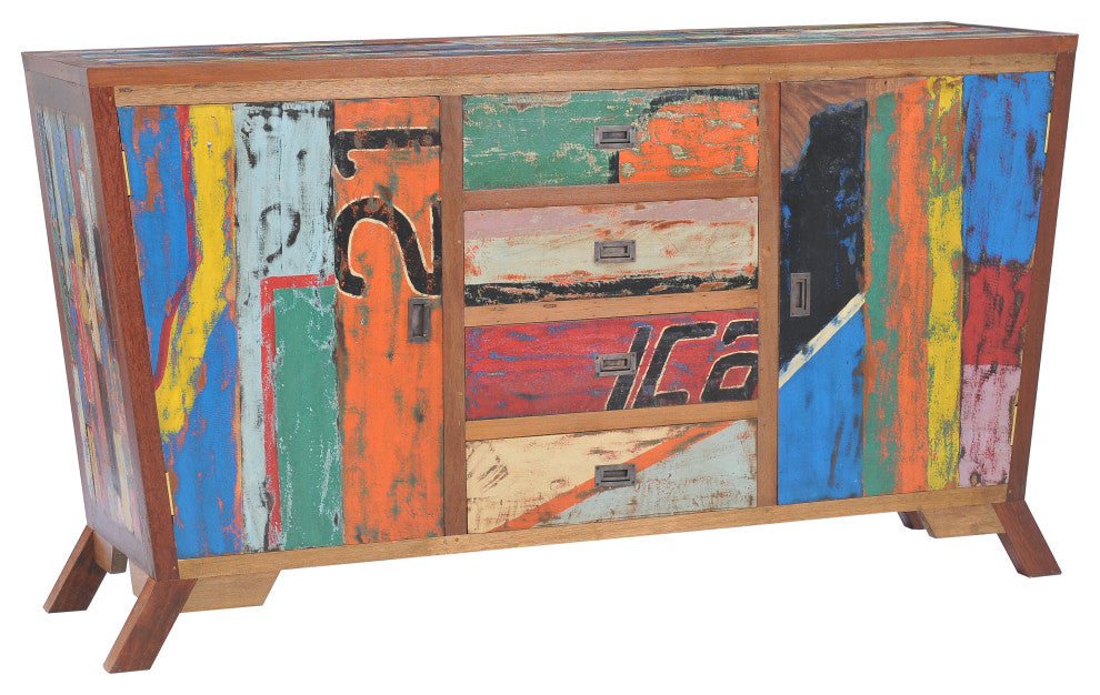 Marina Del Rey Recycled Teak Wood Cone Shaped Linen Cabinet, 75wx41h"