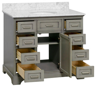 Aria 42" Bathroom Vanity, Weathered Gray, Carrara Marble
