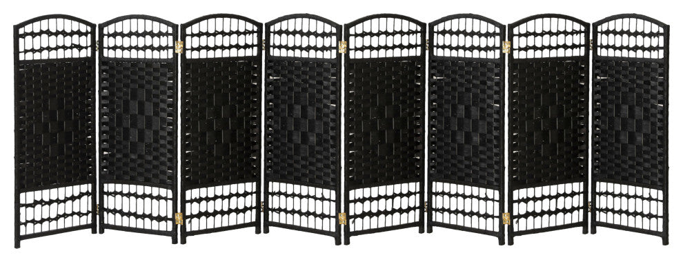 3 ft. Short Fiber Weave Room Divider Black 8 Panels
