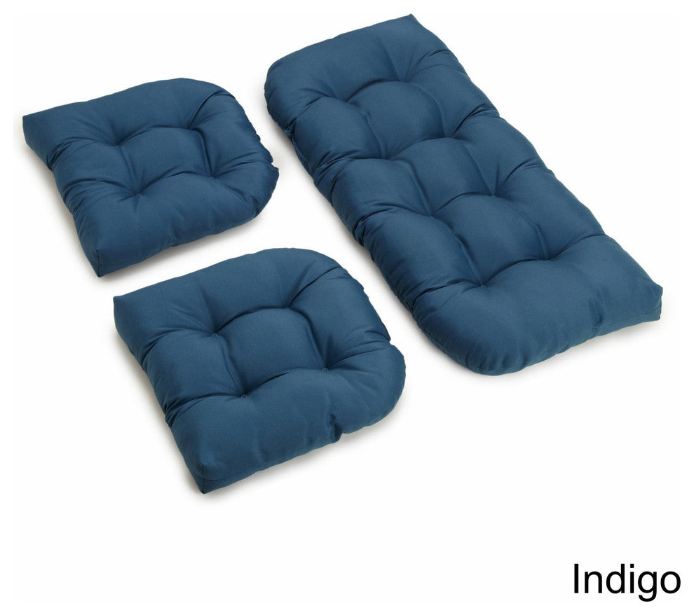 U-Shaped Twill Tufted Settee Cushion Set, Set of 3, Indigo