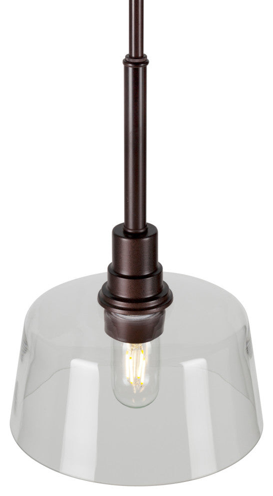 1-Light Clear Glass Mini Pendant, Antique Bronze
