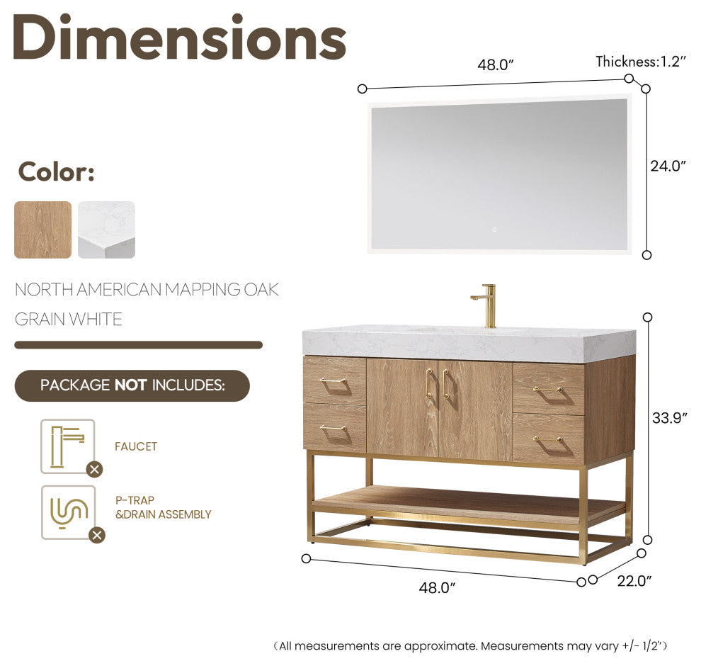 Alistair Vanity, North American Oak, 48 Inch, With Mirror