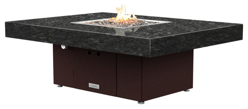 Rectangular Fire Pit Table, 48x36, Propane, Black Pearl Top, Dark Cherry