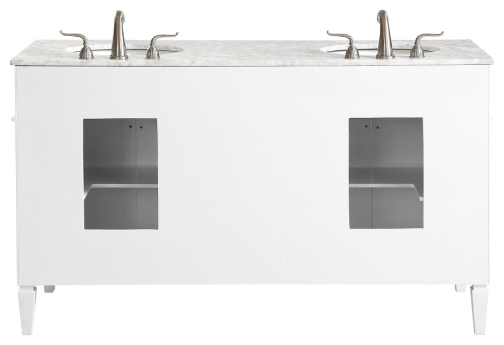 Home Living Vanity with Carrara White Marble Countertop, White, 60", Double Sink