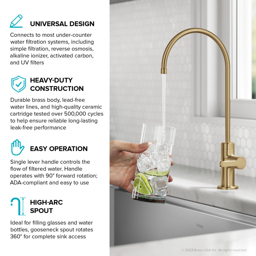 KRAUS Oletto 1-Handle Drinking Water Filter Faucet, Brushed Brass