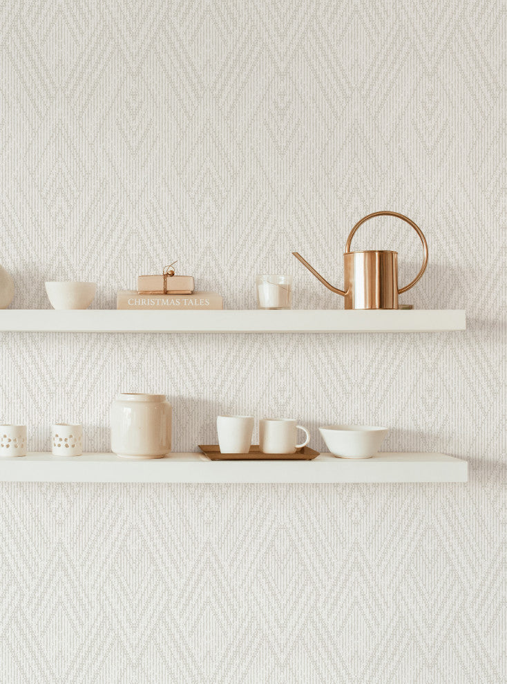 Woven Look Mixed Chevron Peel and Stick Vinyl Wallpaper, Beige, 24"w X 60"h