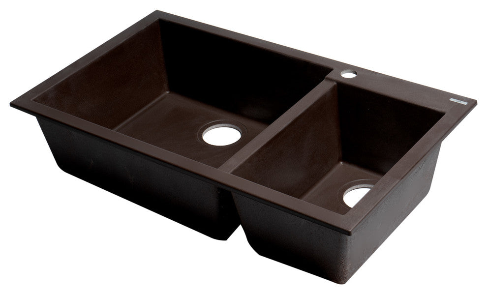 Chocolate 34" Double Bowl Drop In Granite Composite Kitchen Sink