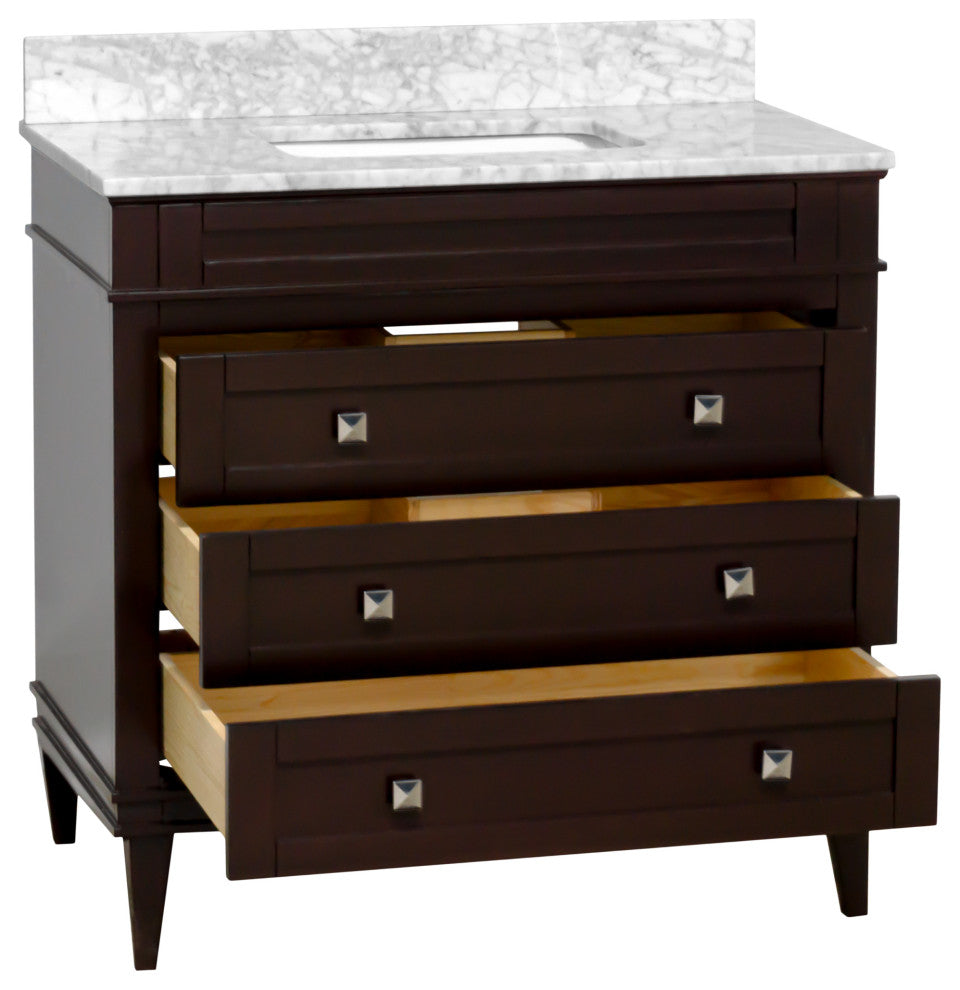 Eleanor 30" Bathroom Vanity, Chocolate, Carrara Marble Top