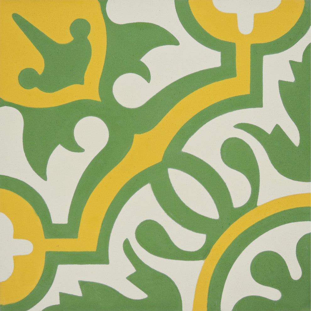 Baha Handmade Cement Tile, Green/Yellow, Sample