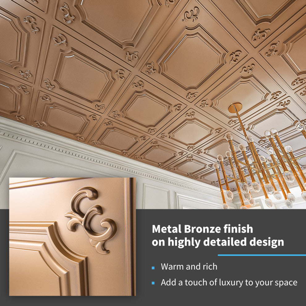 Drop Ceiling Tiles 24x24inch (12-Pack, 48 Sq.ft), Wainscoting Panels Glue Up 2x2, Bronze