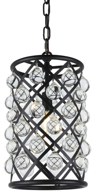 Elegant Lighting 1204D8/RC Madison 8"W Crystal Mini Pendant - Matte Black