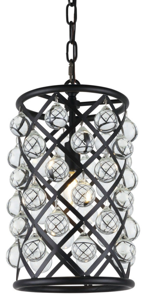 Elegant Lighting 1204D8/RC Madison 8"W Crystal Mini Pendant - Matte Black
