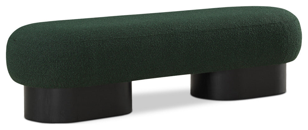 Robertson Boucle Fabric Upholstered Bench, Green, Black Finish