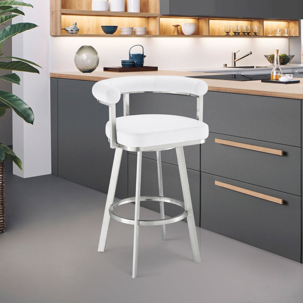 Magnolia Swivel Counter or Bar Stool in Faux Leather and Metal