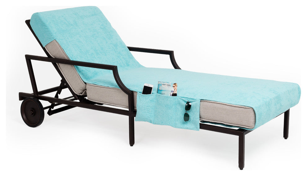 Personalized Standard Chaise Lounge Cover With Side Pockets, Aqua, U