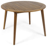 GDF Studio Nick Outdoor Acacia Wood Round Dining Table, Teak Finish
