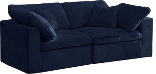 Cozy Velvet Upholstered Comfort 2-Piece Modular Sofa, Navy