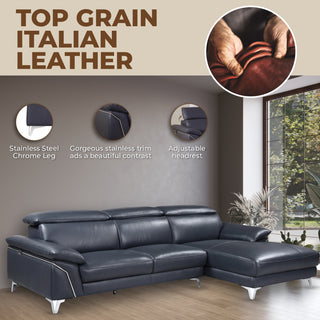 Lazio Contemporary Genuine Italian Leather Sectional, White