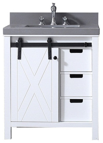 Marsyas 30" Single Bathroom Vanity Cabinet Gray Quartz Top Square Sink