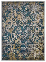 Machine Woven Heatset Polypropylene Area Rug Abstract Silver Blue, [Rectangle] 5'x8'