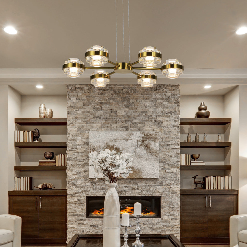 Milano 25" ETL Certified LED Height Adjustable Pendant Chandelier, Antique Brass