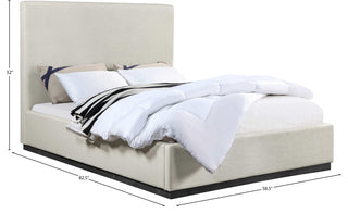Alfie Linen Textured Fabric Upholstered Bed, Beige, Full