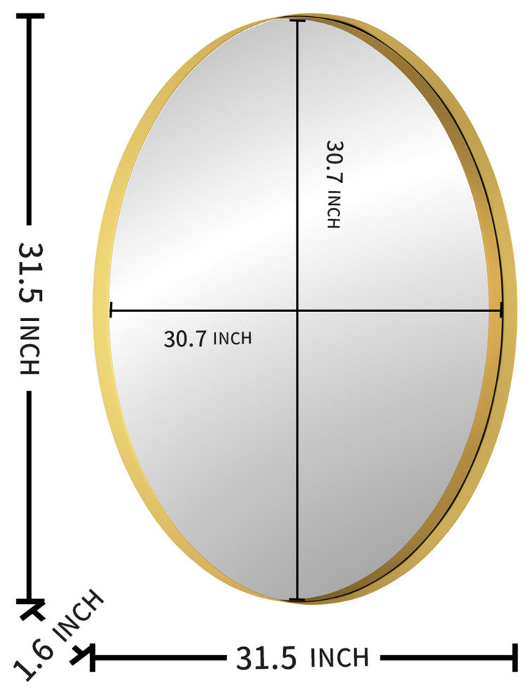 Round Framed Wall Mounted Bathroom Vanity Mirror, Gold, 32x32