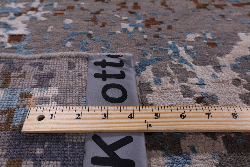 Abstract Hand Knotted Wool and Silk Rug 9' 0" X 12' 1"- Q6230