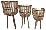3-Piece Set Bamboo Footed Planters, Natural