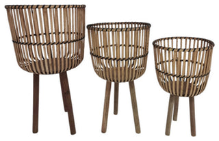 3-Piece Set Bamboo Footed Planters, Natural