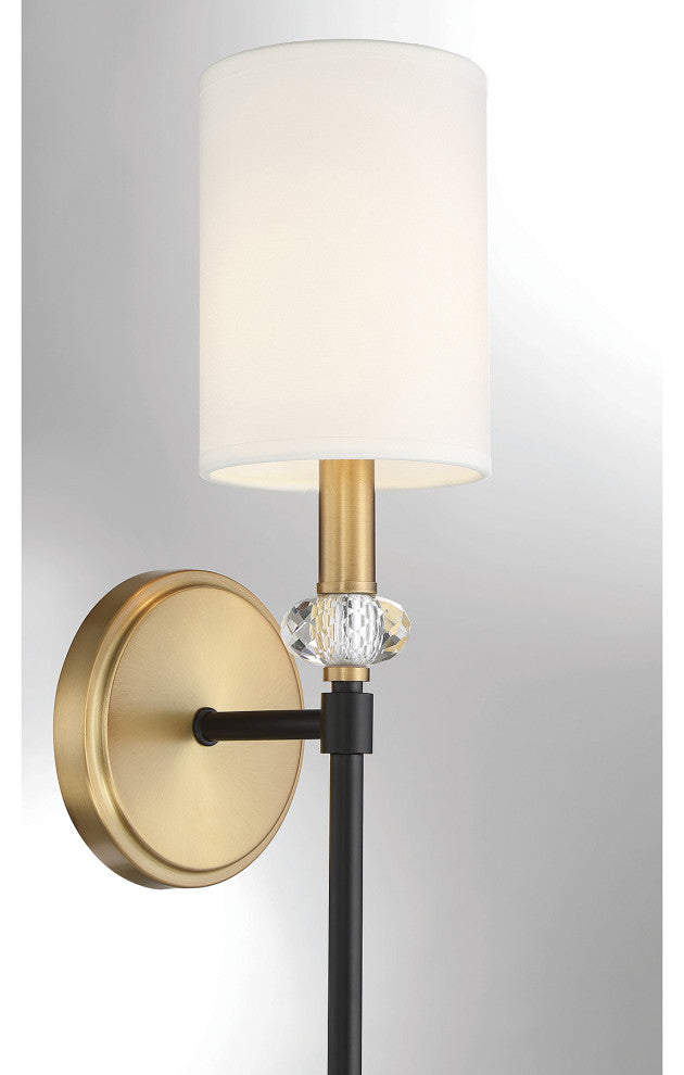Tivoli 1-Light Wall Sconce, Matte Black With Warm Brass Accents