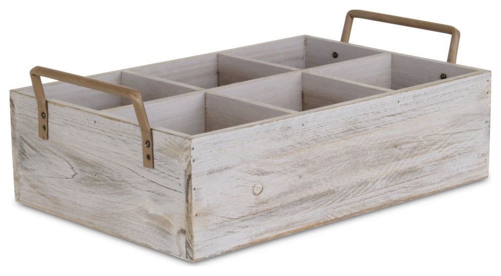 6 Compartment Brown Wood Grain Caddy With Side Handles