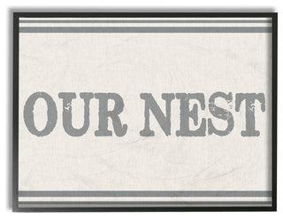 'Our Nest Flour Sack Typography', Framed Giclee, 11"x1.5"x14"