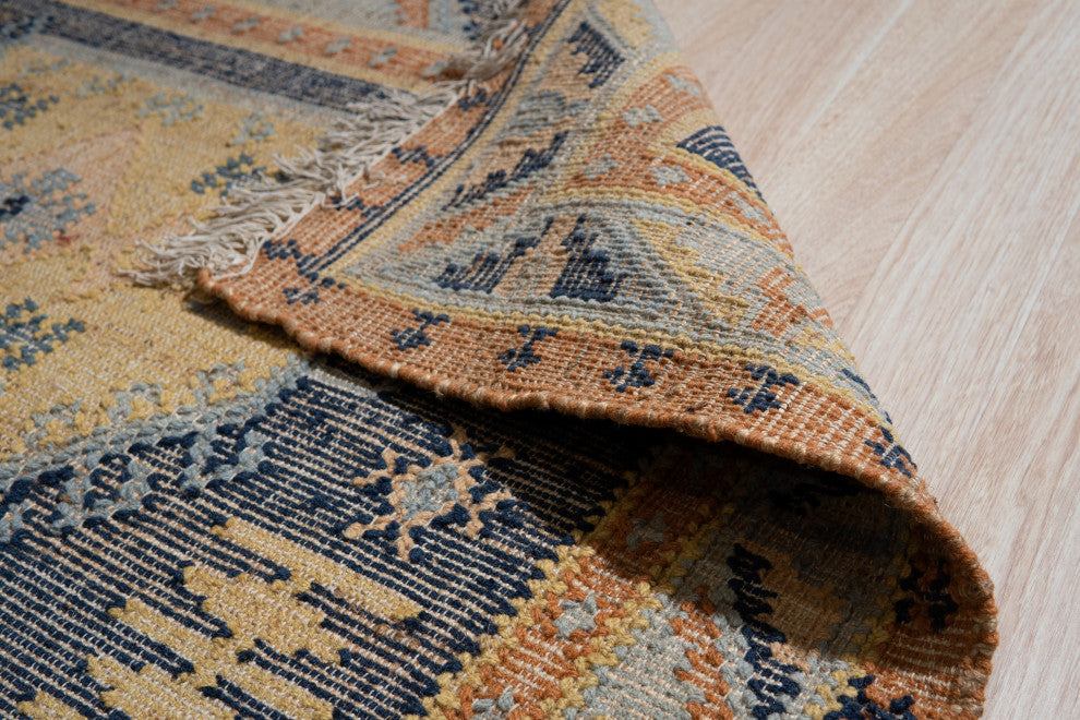 Blue Contemporary Classic High low Kilim Area Rug