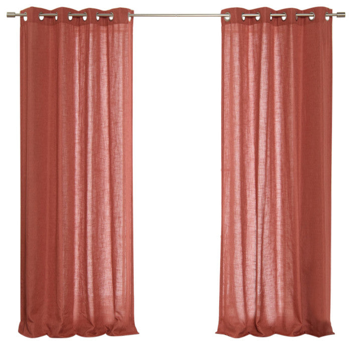 Faux Linen Blend Curtain Panel, Set of 2, Terrared, 52"w X 96"l