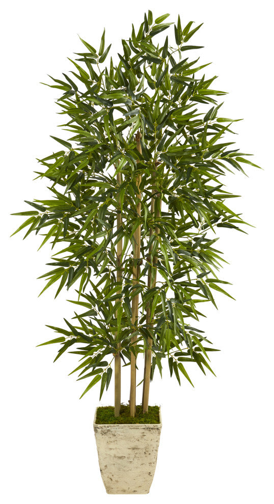 65" Bamboo Artificial Tree, Country White Planter