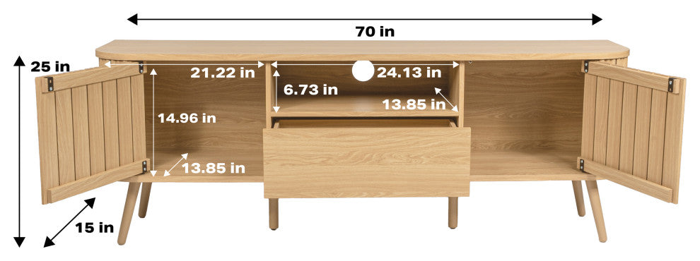 Curved TV Stand, Drawer, Storage Doors Fits TVs up to 75 in, Cable Management
