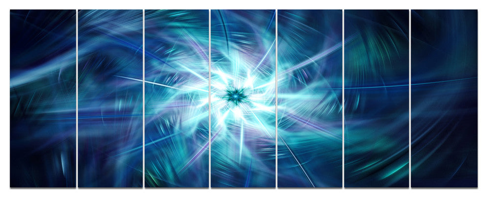 Splaying Bright Blue Fireworks, Floral Canvas Art Print, 83"x32", 7 Panels