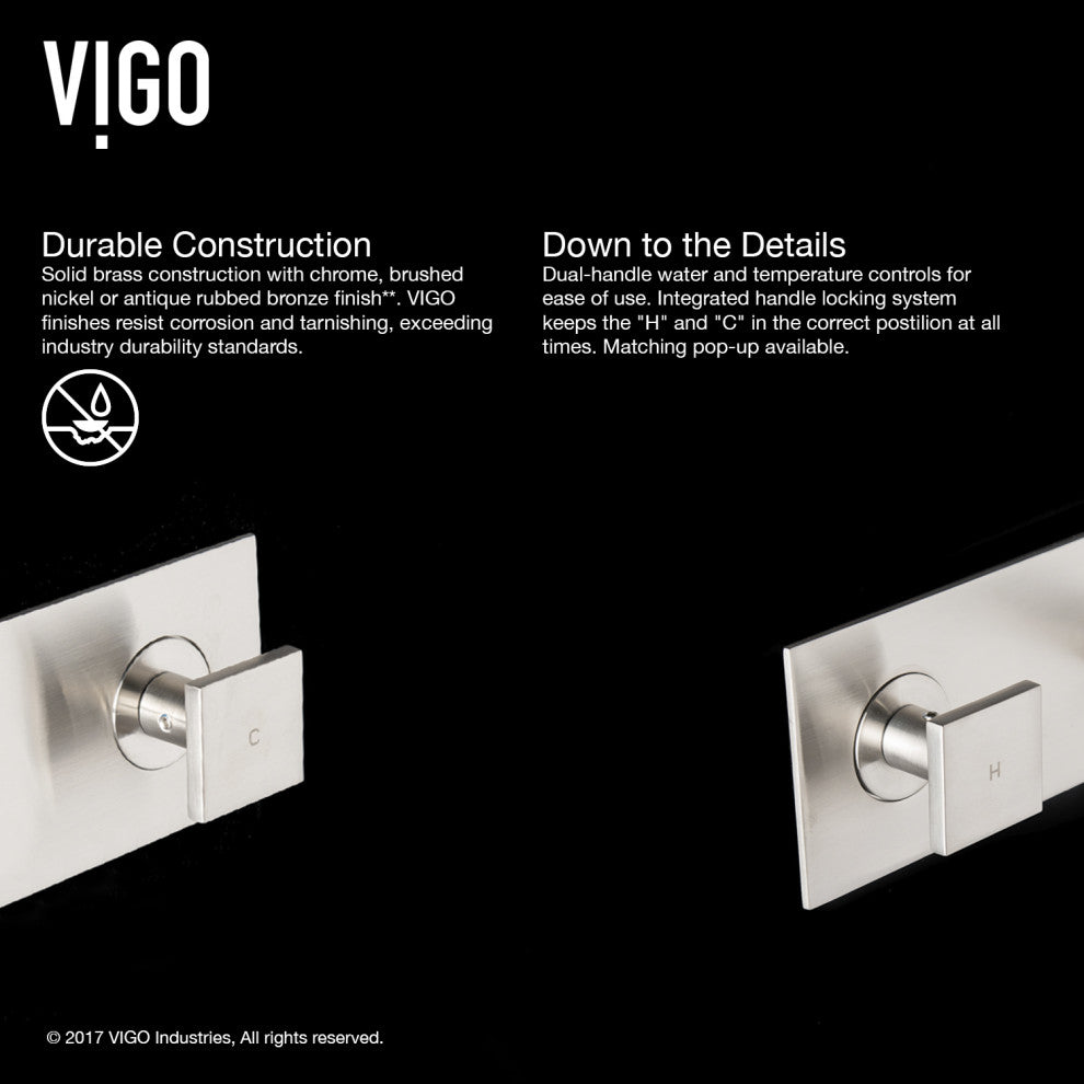 VIGO Titus 3" H 2-Handle Wall Mount Bathroom Faucet, Brushed Nickel