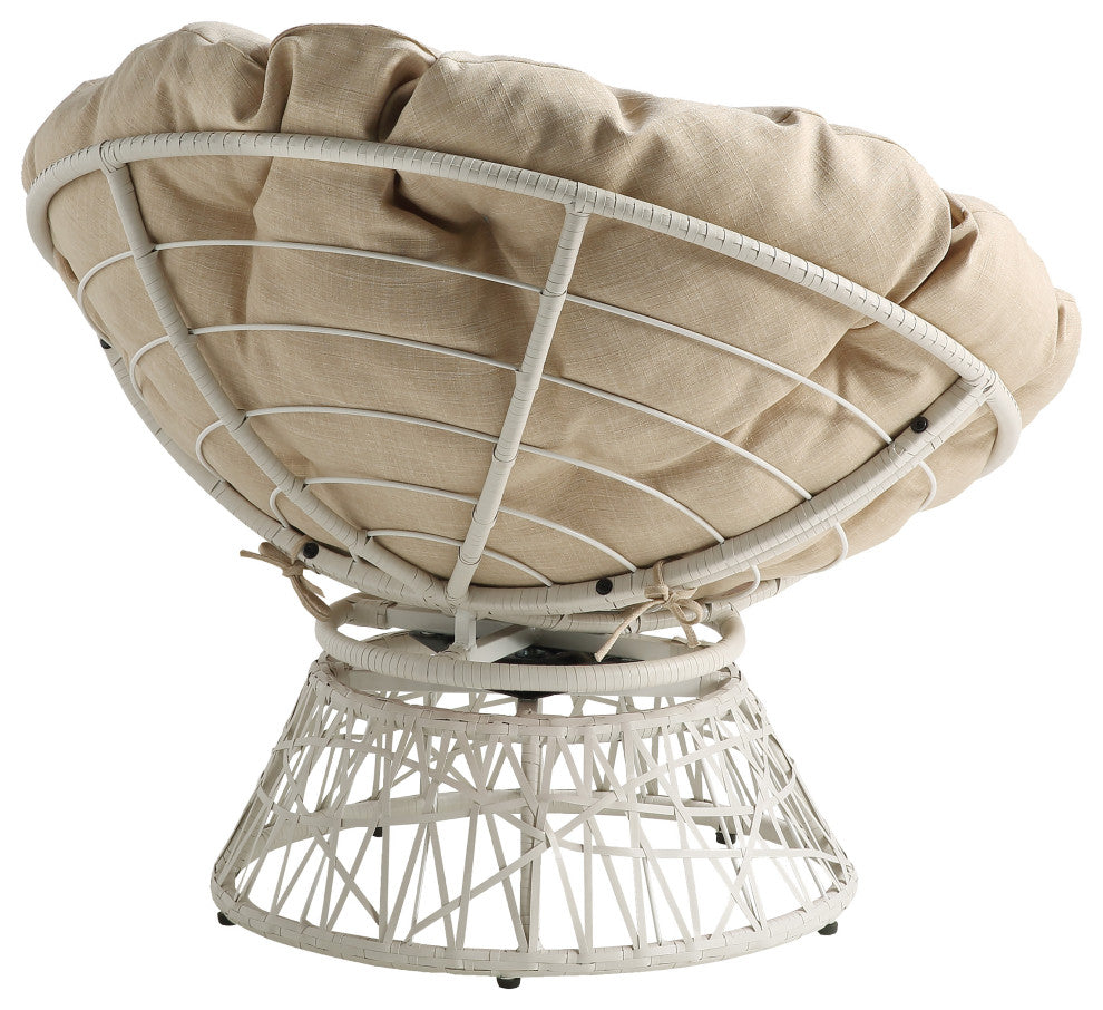 Papasan Chair With Cream Round Pillow Cushion and Cream Wicker Weave