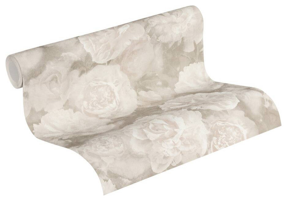 Floral Textured Wallpaper, Peony Flowers, 374023, Pink Rose Gray Silver, 1 Roll