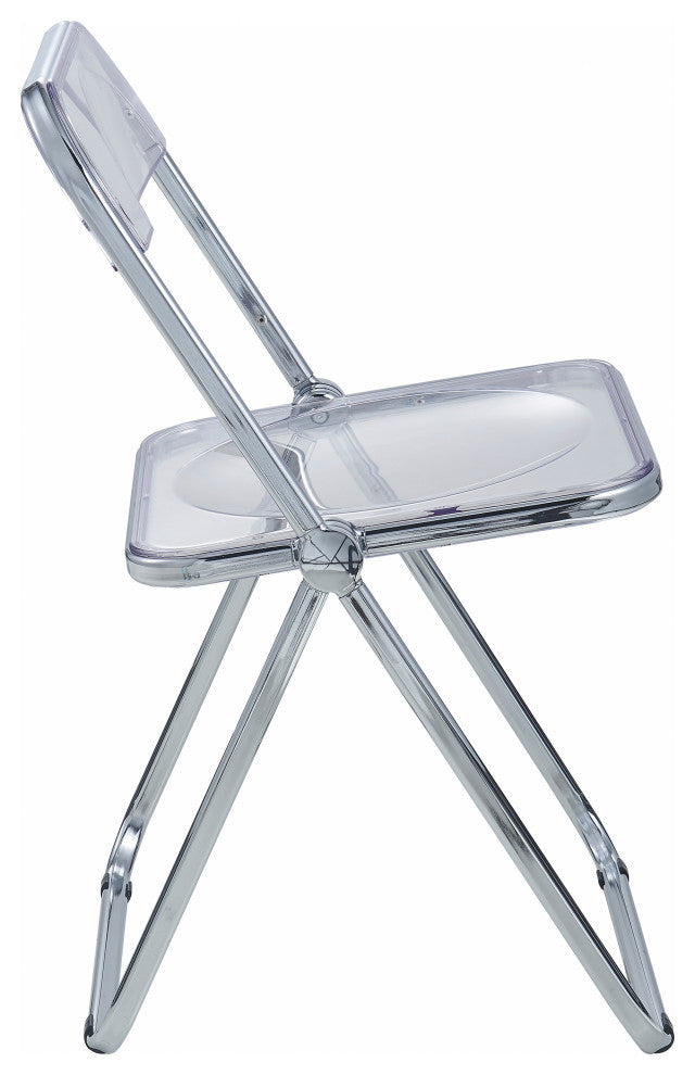 LeisureMod Lawrence 7-Piece Dining Set With Folding Chairs and Table, Clear