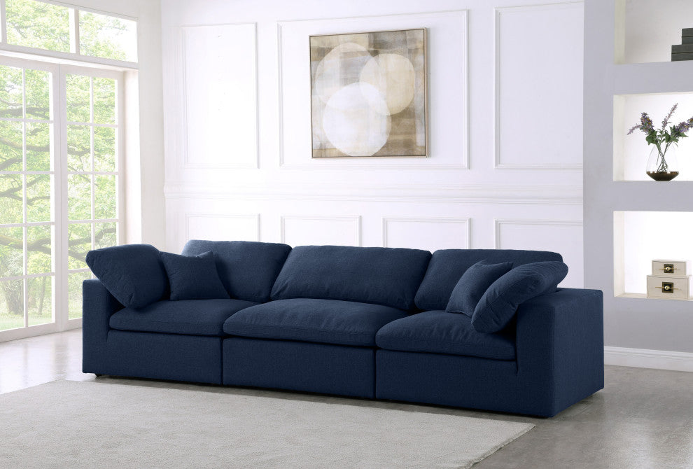 Serene Linen Textured Fabric Deluxe Comfort 3-Piece Modular Sofa, Navy