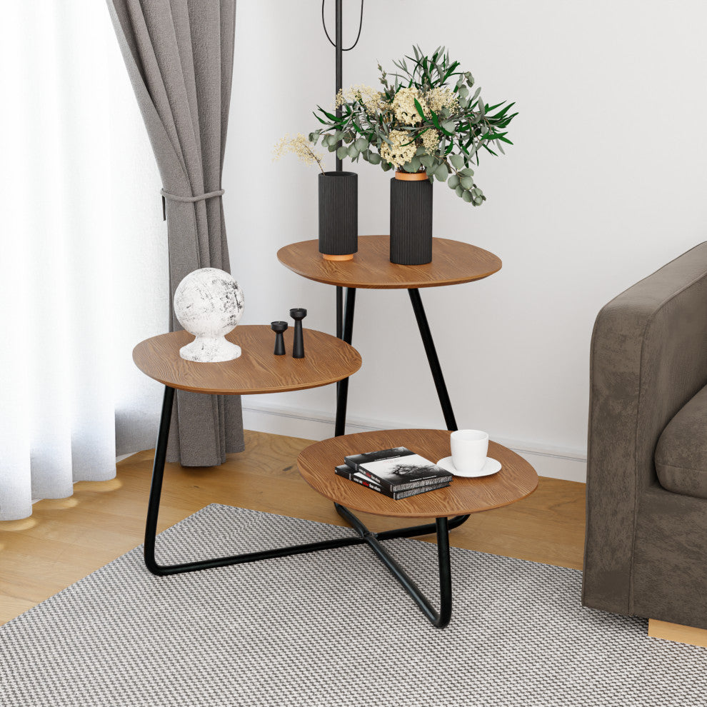 LeisureMod Hazelton End Table Manufactured Wood Top and Steel Base, Walnut