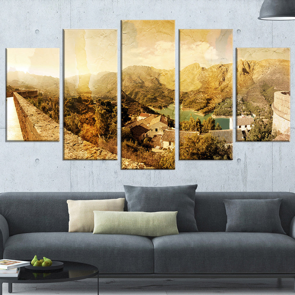 "Mountain and Lofty Lake" Landscape Canvas Photo Print, 5 Panels, 60"x32"