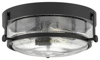 Harper LED Flush Mount, Black With Clear Seedy glass