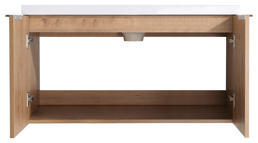Bath Vanity Set, Imitative Oak, Resin Vanity Top, White, White Basin