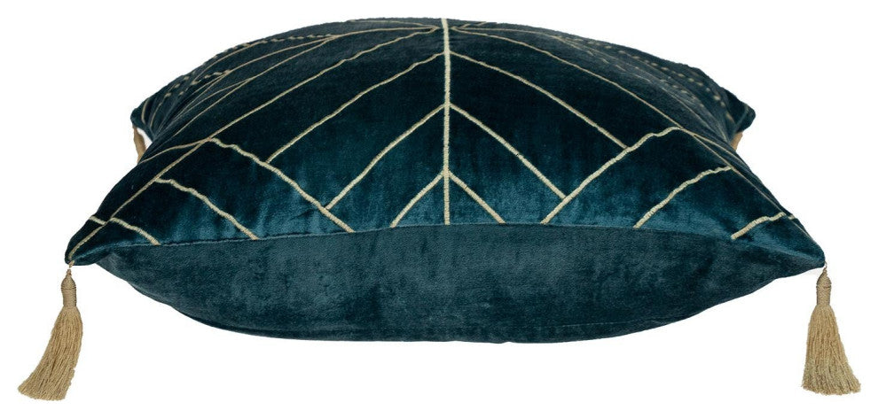 Teal and Gold Geo Velvet Throw Pillow With Gold Tassels
