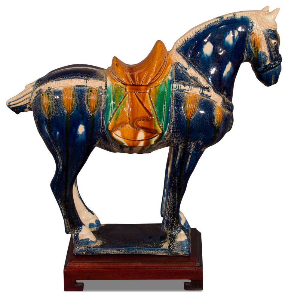 Tang Tri-Color Glazed Ceramic Chinese Horse Statue