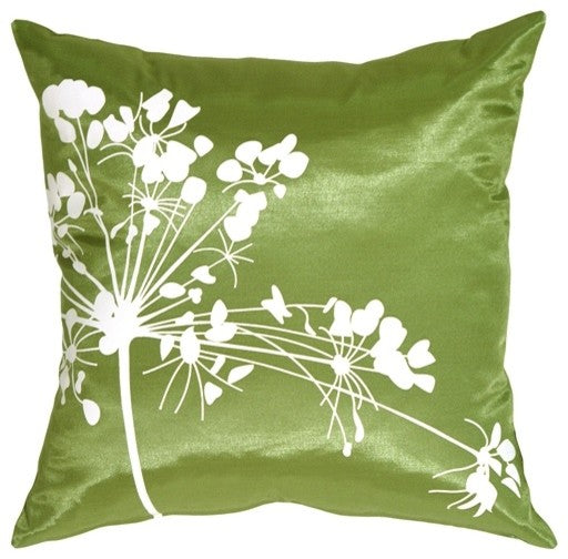 Pillow Decor - Green with White Spring Flower Throw Pillow
